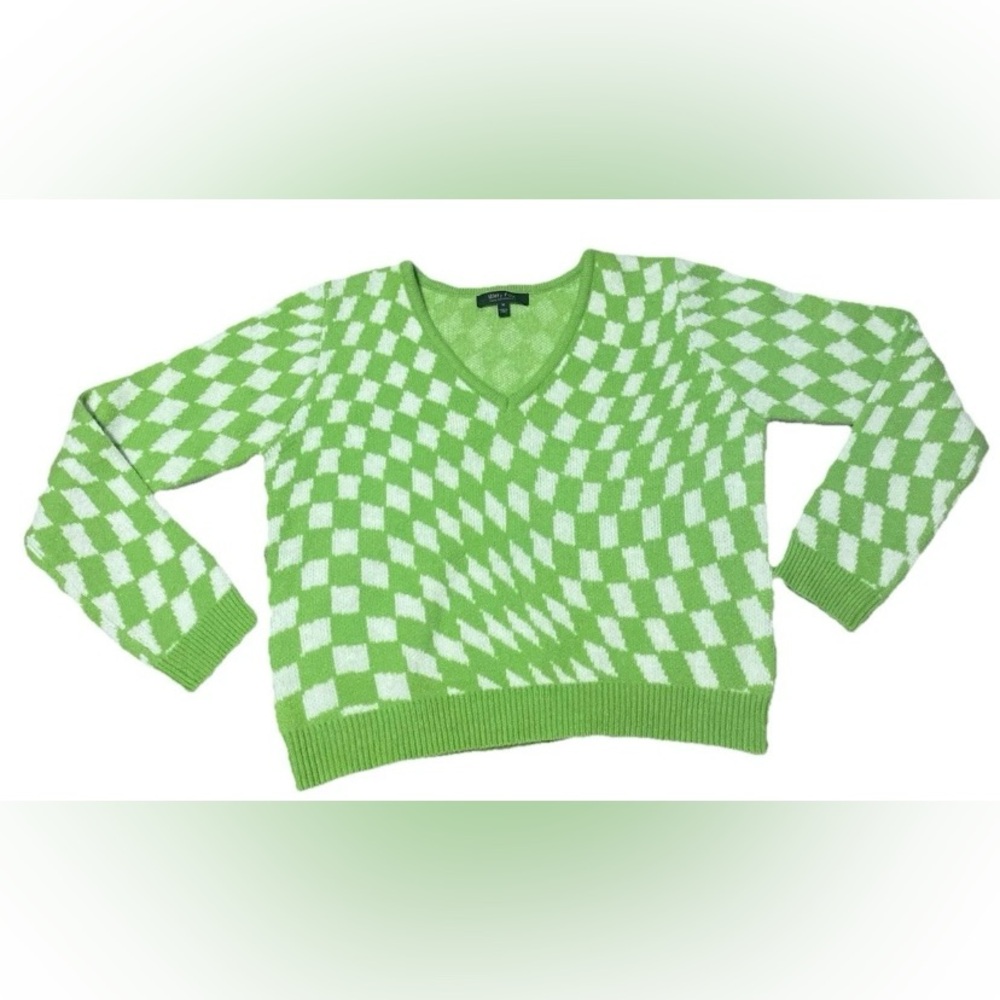 Witty Fox Young Contemporary Women’s Medium Green Check Sweater